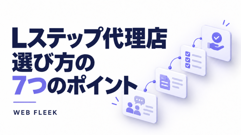 Lステップ代理店の選び方の7つのポイント。相談、設計、チェック、引き渡しを表すカード